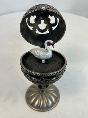 Vintage Jane Seymour St Catherine's Court Musical Egg Box Black Silver Swan Lake
