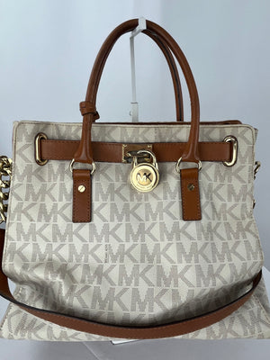 Michael Kors Hamilton Large Signature Monogram East West Tote Vanilla & Acorn