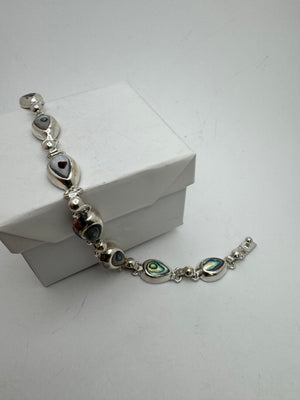 Mexico 925 Sterling Silver Abalone Bracelet 22.2g Mother of Pearl Teardrop 7 in.