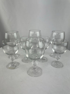 Crystal Wine Glass Ribbed Ball Stem Set of Wine Goblets 4 Short 4 Tall
