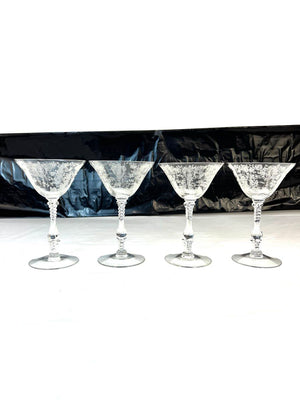 Set of 4 Cambridge Rose Point Champagne/Tall Sherbet Goblet Glass 6-3/8" Tall