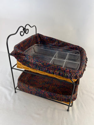 Longaberger 2-Tier Wrought Iron Organizer Stand Baskets, Cloth Insert, Protector