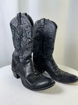 Vintage Justin Black Exotic Leather Western Boot Men's 10.5D (Style 10280)