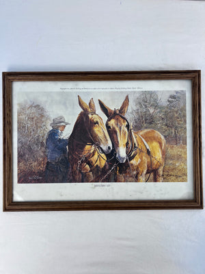 Jack DeLoney Hitchin' Up Signed Numbered Print 113/500 Framed Mules Art