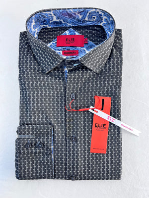 NWT Elie Balleh Men Shirt Small Modern Fit Black Geometric Paisley Cuff Buttonup
