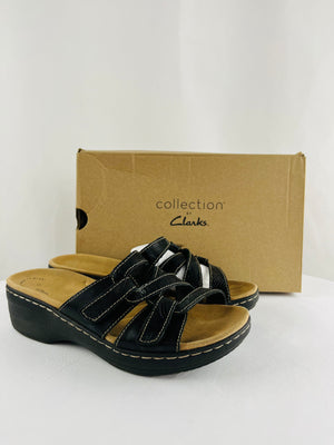 Clarks Collection Merliah Karli 58235 Black Leather Sandals Women Size 7.5W Box