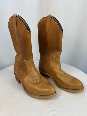 Vintage Miragum Men's Steel Toe Cowboy Work Boots Pull On Leather Tan 9 EE PT91