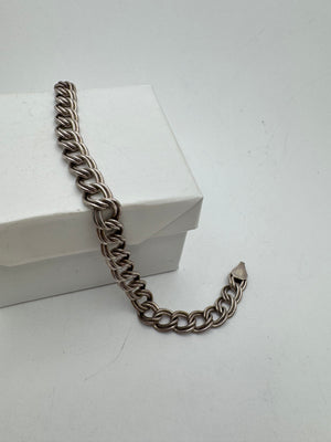 925 Sterling Silver Bracelet 11.7g Double Link Charm Bracelet Vintage 8 in.