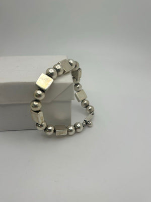 Mexico 925 Sterling Silver Bracelet 23g Cube Sphere Link Modernist Vintage 7 in.