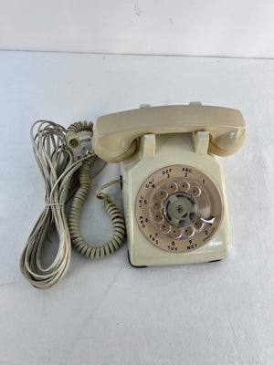 Vintage Rotary Dial Desk Phone 500DM Ivory Beige Bell System Western Electric
