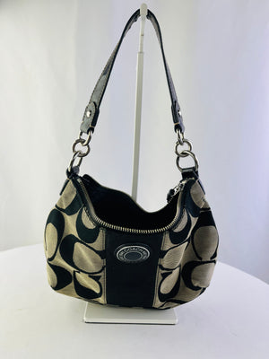 Coach Signature Stripe Demi Black Beige Crossbody w/o Strap Purse | F19218