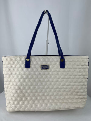 Betsey Johnson Tote Bag Purse Quilted White Magnetic Key Ring Inner Slip Pockets