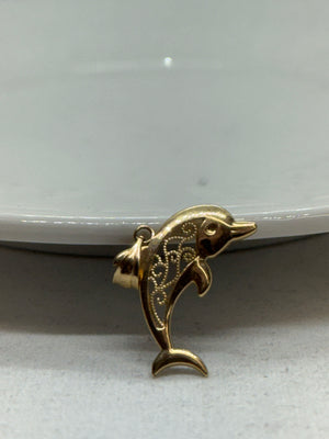 14K Yellow Gold Filigree Dolphin Pendant 0.9g Vintage