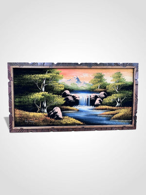 Vtg Chuy Moran Black Velvet Painting Large 49" Waterfall Mountain Carved Frame