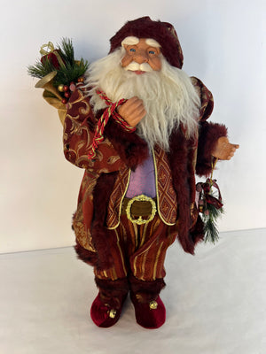 Vintage 24" Large Santa Claus Doll Burgundy Gold Figure Glass Eyes