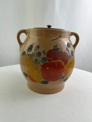 American Ceramic Stoneware Bean Pot Cookie Jar Fruit Print Vintage Farmhouse