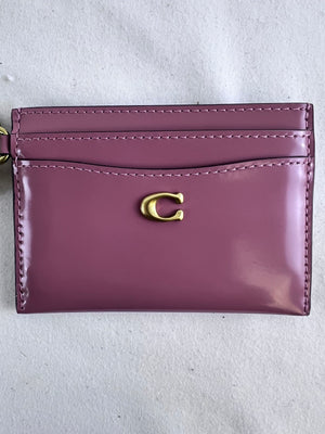 Coach Essential Card Case Peony with Charms Spazzolato Leather Muted Pink NWOT