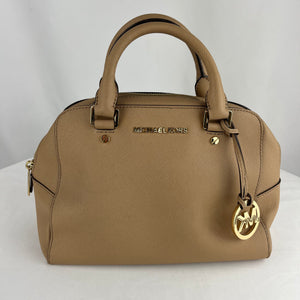 Michael Kors Savannah Beige Tan Saffiano Leather Satchel Handbag