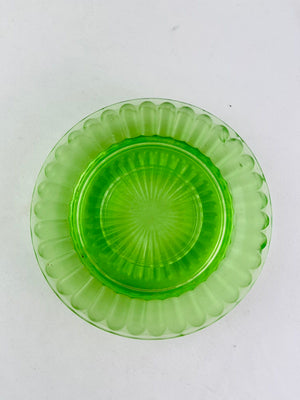 Anchor Hocking Block Optic Green Uranium Glass Bread Plates 6.25" Set of 2