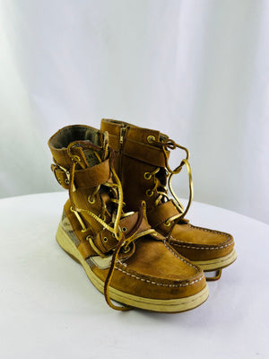 Sperry Top-Sider Hikerfish Boots Tan Leather Gold Sparkle Women's 6M Boat Shoe