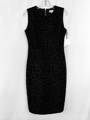 Calvin Klein Black Sleeveless Cheetah Sheen Sheath Dress Women Size 6 NWT