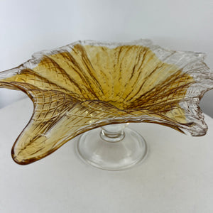 Murano Large Pedestal Fruit Bowl Centerpiece Amber Gold and Clear Glass