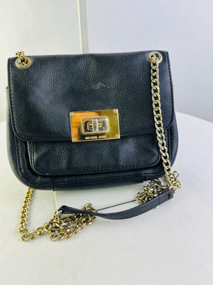 Michael Kors Sloan Small Chain Shoulder Crossbody Bag in Black Pebbled Leather