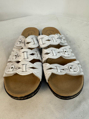 Clarks Leisa Faye White Leather Slide Sandals Women's 8 W Wide Comfort Strappy