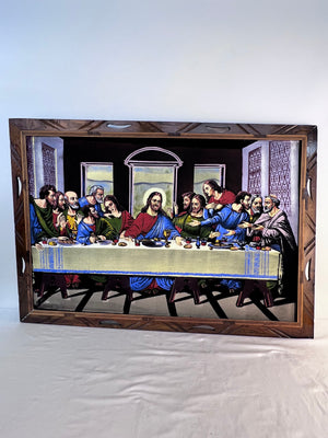 Vtg Mexican Black Velvet Painting The Last Supper Huge 40x28 David Ortiz Signed