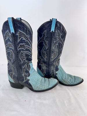 Larry Mahan Women 9.5 M Turquoise Sea Turtle Tall Cowboy Western Boots TX