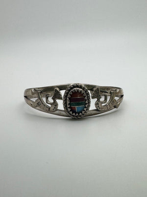 Taxco 925 Sterling Silver Turquoise Bracelet 24.1g Kokopelli Cabochon 6.5 in.