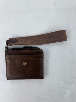 Andar Dark Brown Full Grain Leather Wristlet Wallet Zip Coin Pocket ID Lanyard