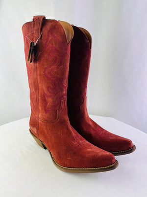 Dingo Out West Cranberry Suede Western Boots Women's 10M NIB | DI 920