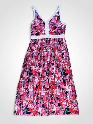 Katherine Kelly Quinn Floral Pleated Midi Dress Size 12 Spring Blooms Pink NWT