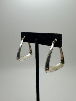 925 Sterling Silver Earrings 7.7g Modernist Triangle Hoops Hollow 34mm