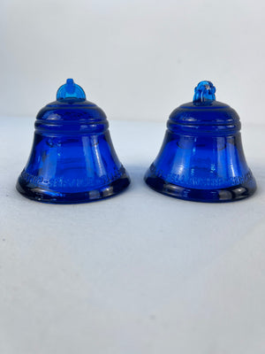 Vtg Pair of 1970s Blue Glass Insulator Telephone Pioneers of America Paperweight