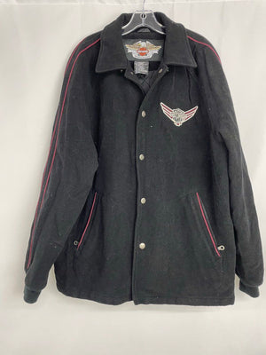 Harley Davidson 103819 Black Wool Fleece Button Up Jacket Men's Large