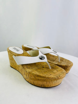 Michael Kors White Leather Casual Wedge Thong Sandals Women's 10M