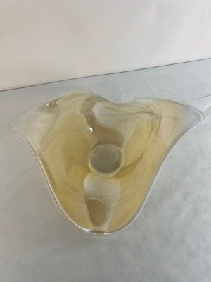 Vintage 1960s Murano Style Amber Swirl Handblown Clamshell Glass Bowl Italy 14½"
