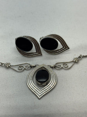 VTG Van Dell 925 Sterling Silver Black Onyx Jewelry Set 15.4g 16 in. 2.5mm