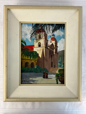 Vintage John C. De Neuville Old Mission Santa Barbara Oil Painting Signed Framed