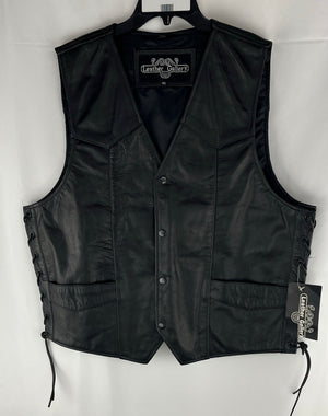 Leather Gallery Men’s Black Leather Motorcycle Cinch Up Sides Vest NWT Size 46