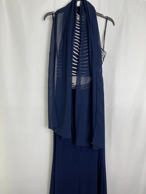 Milano Formals Navy Blue 3-Piece A-Line Skirt Set Rhinestone Gown Size 8 NWT