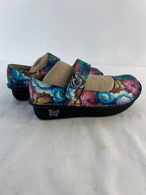 Alegria Paloma Floral Leather Mary Jane Clogs Shoes Womens 6 PAL-337 Blue Floral