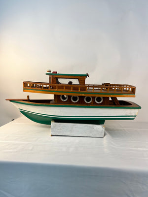 Large Vintage Wooden Model Fishing Boat 33" Long 2 Decks 8 Portholes