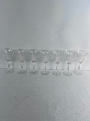 Set of 7 Tiffin Franciscan Cherokee Rose Water Goblets Crystal Etched Glasses 8"
