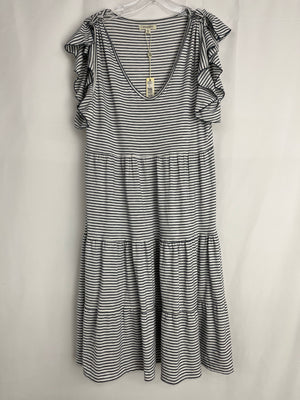 Max Studio Striped Tried Flutter Sleeve Midi Dress Women's Large NWT