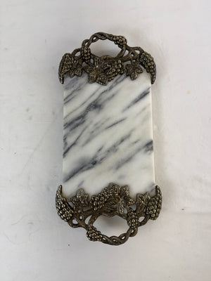 Vintage Godinger Silver Art Co. White Marble Charcuterie Board Grape Handles