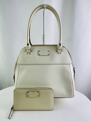 Kate Spade Wellesley White Leather Dome Satchel & Matching Zip Around Wallet