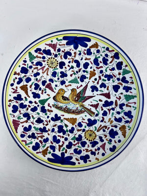 Vintage Sambuco Deruta Italy Arabesco Blue 14.5" Wall Platter Charger Birds